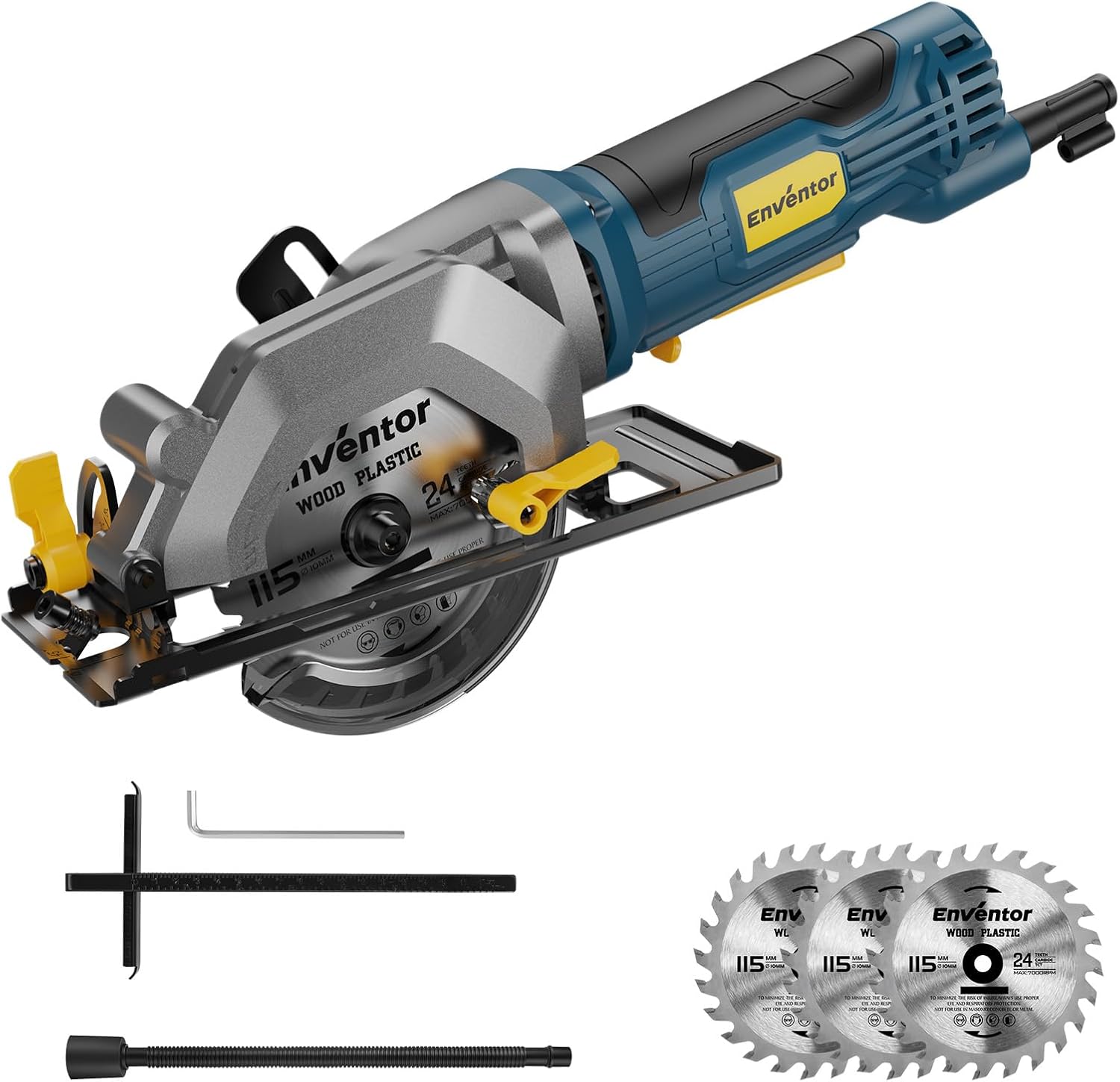 Enventor Mini Circular Saw, 5.8A 4-1/2" Electric Circular Saws with 6 Saw Blades, Laser Guide, Max Cutting Depth 1-11/16"(90°), 1-1/8"(45°) for Soft Metal, Wood, Tile, Drywall, Plastic Cutting