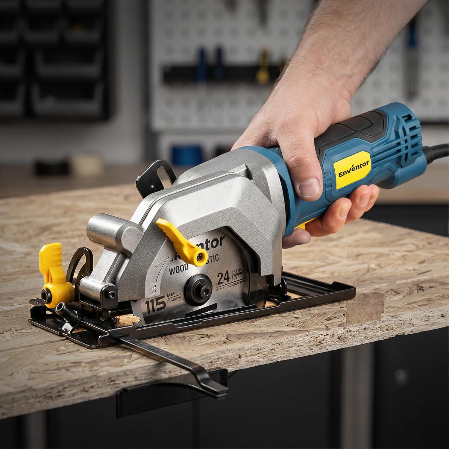 Enventor Mini Circular Saw, Upgraded 5A/600W Electric Circular Saws Corded with Laser Guide, 5,500RPM, 3 Saw Blades 3-1/2" Compact, Power for Wood, Soft Metal, Tile, Plastic, Adjustment Cutting Depth