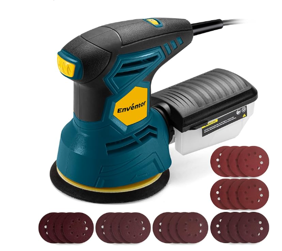 Enventor 3A Random Orbital Sander, 350W 5-Inch Electric Orbital Sander Tool 6 Variable Speeds, Max 13,000 RPM Palm Sander with 20 PCS Sandpapers, Dust Collector Box for Woodworking, Sanding, Polishing